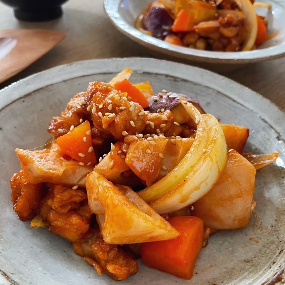【秋の味覚!大豆ミートレシピ】さつまいもと蓮根の酢鷄風